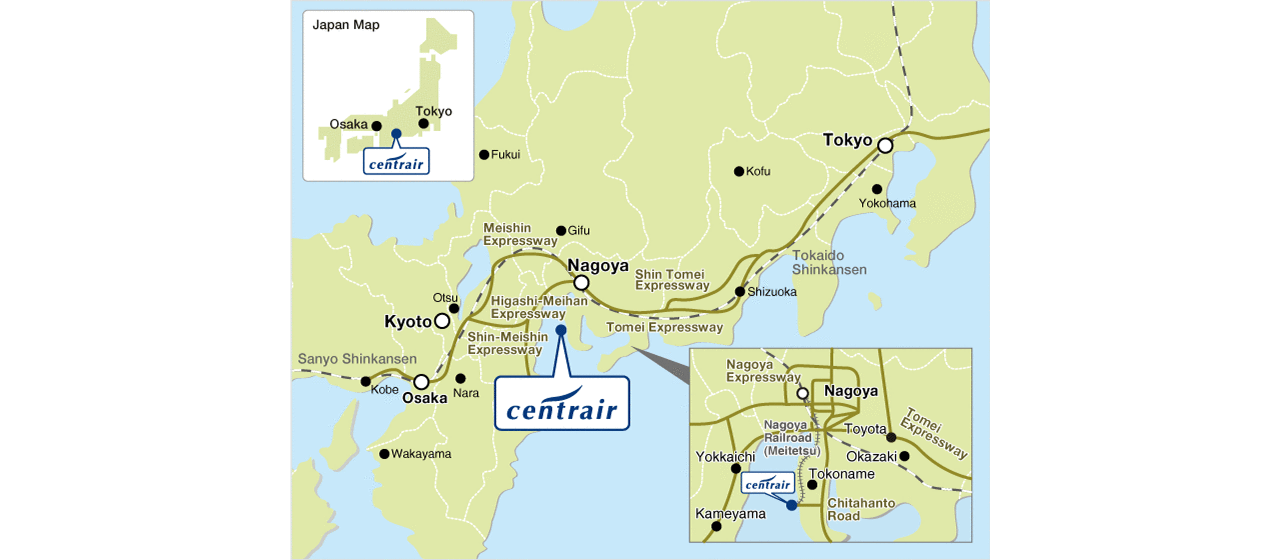 Central Japan International Airport and Major Cities