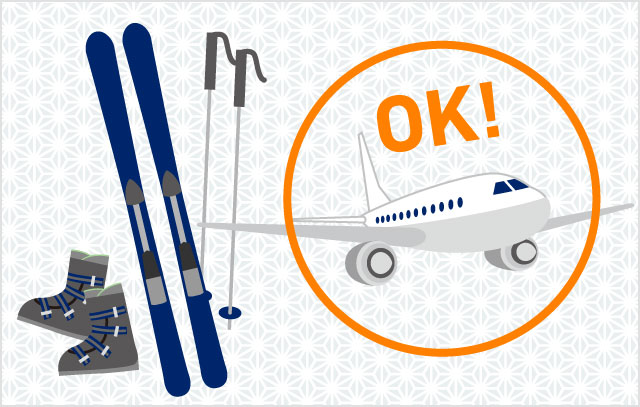 You can bring ski gear aboard your airplane.