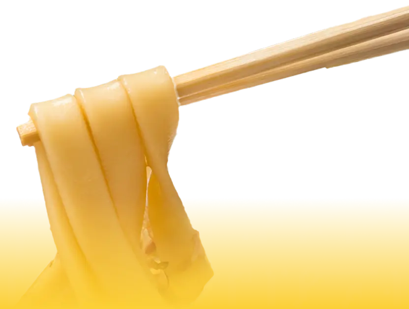 箸で麺を持ち上げている写真